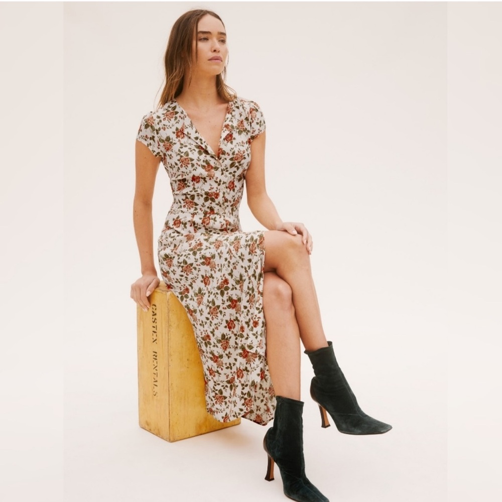 Reformation Fauna Floral Front Button Midi Dress